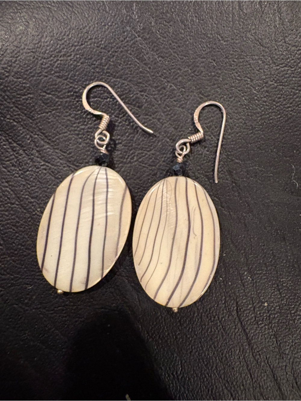 Handcrafted Ivory Stripe Oval Drop Earrings - Women Jewelry